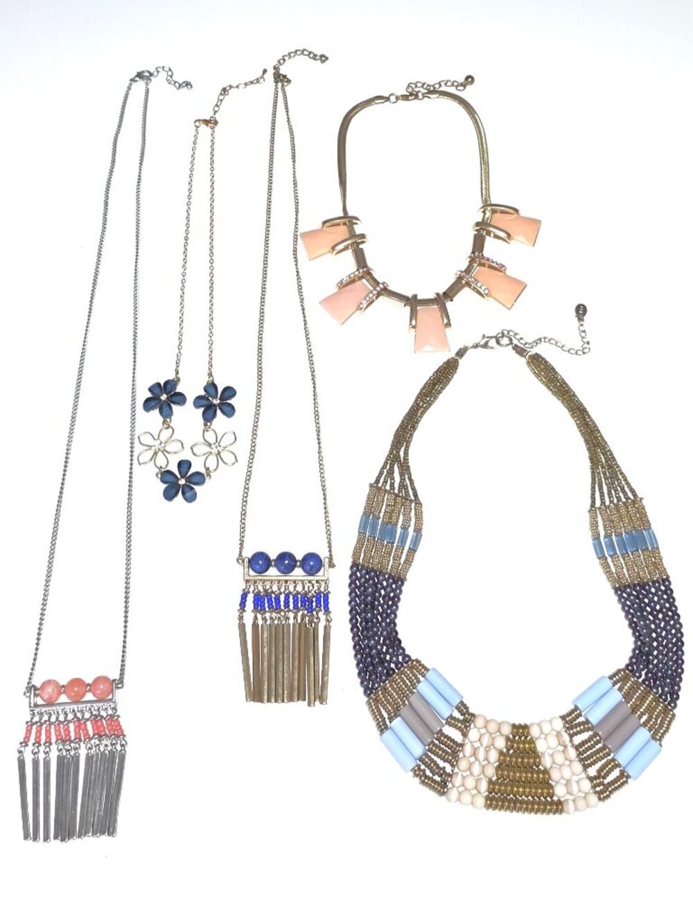 Blue & pink - peach 5 necklace bundle